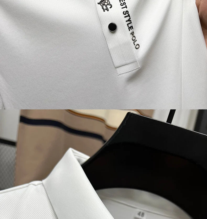 High quality ice silk breathable short sleeve T-shirt Men's 2023 Summer Fashion Embroidery Casual Elastic Comfort polo shirt