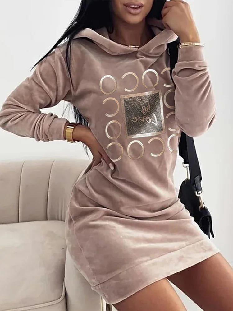 Y2K Women's Cozy Love-Print & Loose Fit Sweater Dress