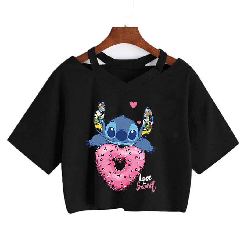 Stitch Graphic Crop Tops - Women's