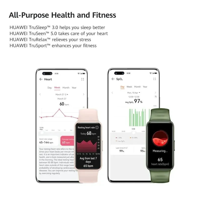 HUAWEI Original Band 8 Smart Band All-day Blood Oxygen 1.47'' AMOLED Screen Heart Rate Smartband 2 Weeks Battery Life Waterproof