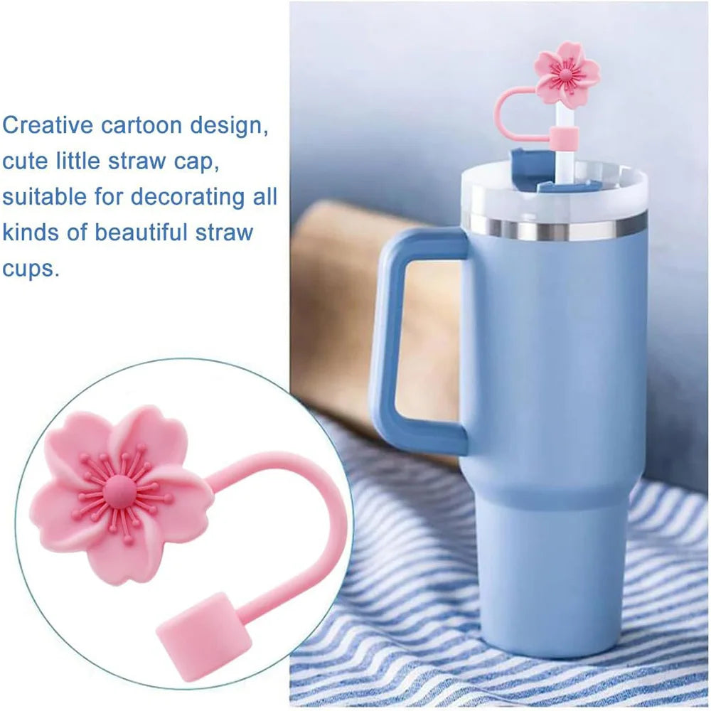 Flower Design Straw Covers Toppers Silicone Accessories for Stanley Cups 30&40 Oz Tumbler with Handle Reusable Straw Caps Tips