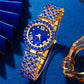 New Luxury Watch Women Necklace Earring Blue Rhinestone Fashion Wristwatch Casual Ladies Watches Jewelry Set Relogio Feminino