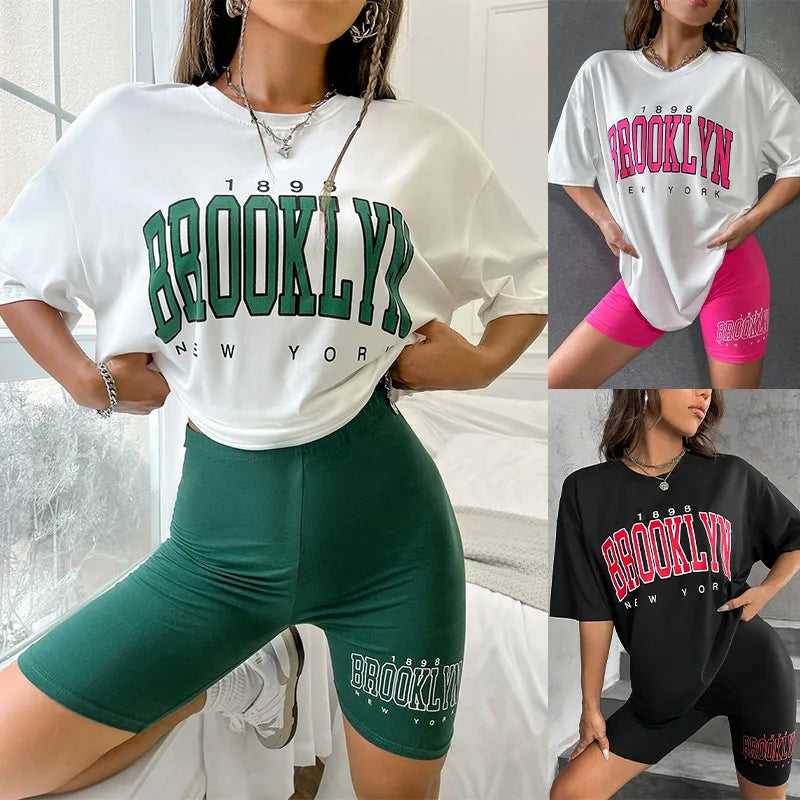 Loose Version Can Wear Casual Sportswear Suit Women Loose T-Shirt Tight Shorts Slim Home Wear YoGa Cycling Top