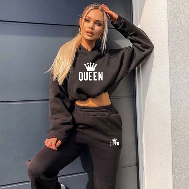 Women Hooded Tracksuit Sports 2 Pieces Set Sweatshirts Pullover Hoodies Pants Suit Home Sweatpants Trousers Outfits 2023