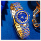 New Luxury Watch Women Necklace Earring Blue Rhinestone Fashion Wristwatch Casual Ladies Watches Jewelry Set Relogio Feminino