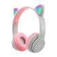 P47M Cute Cat Ear Bluetooth Headphones with LED Wireless Headset Children Girls Stereo Folding Sports Headset with Microphone