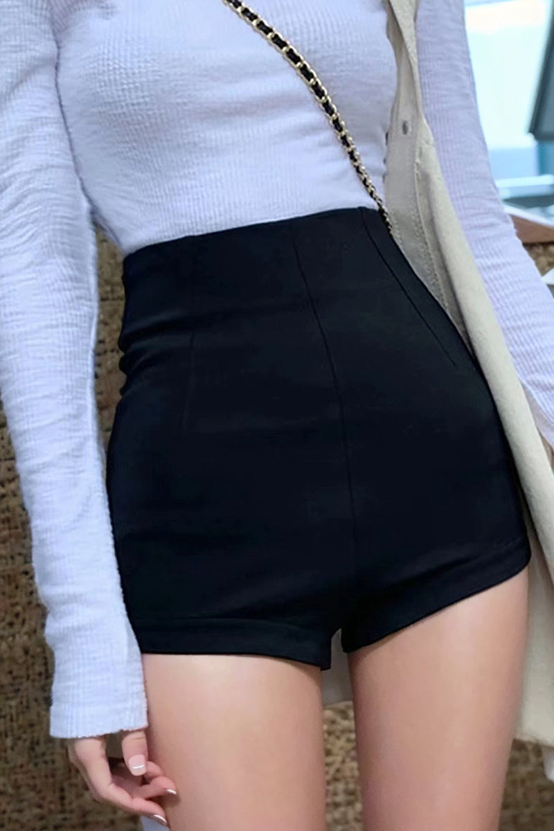 Black Sexy High Waist Stylish Suit Shorts Women's Summer Thin 2024 New Arrival Slim Looking Classy A- line Hot Pants