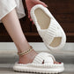 1pc Plus Size Lady Flat Fashion Trend Sweat-Absorbant Anti-Od Open Toe Cross Plush Fluffy Fur Home Slippers for Women