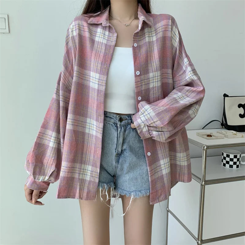 Everyday Oversized Plaid Button-up Shirt