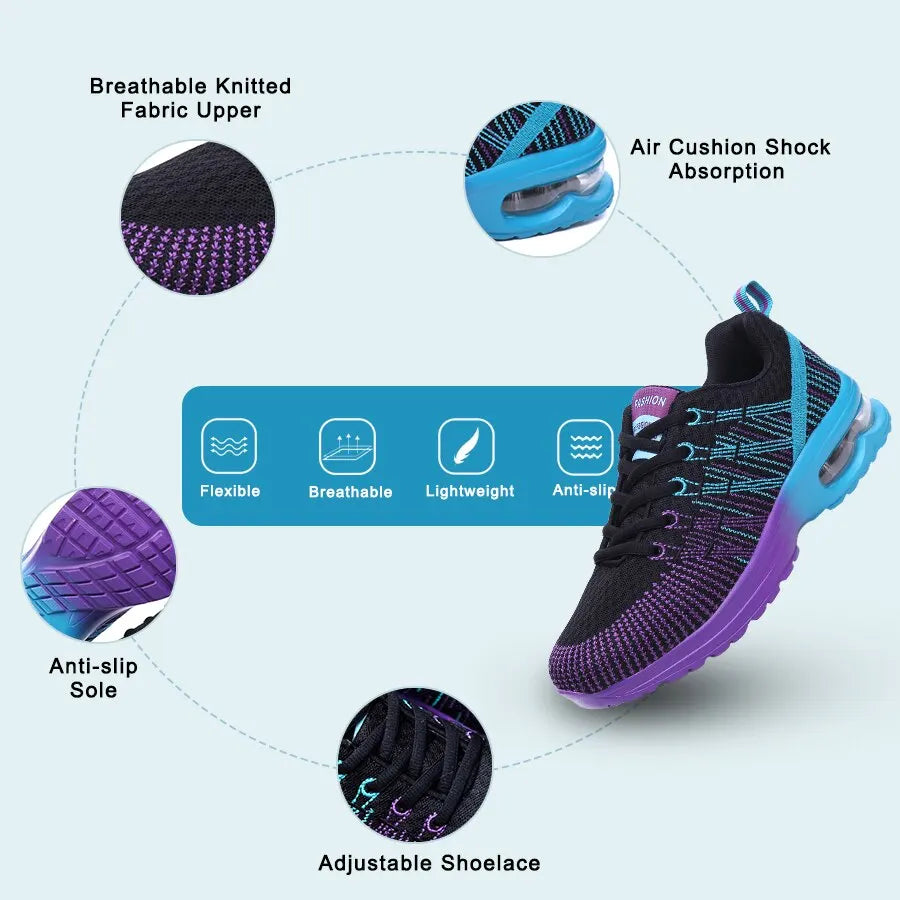 Women Air Cushion Running Shoes for Tennis Sports Fashion Sneakers Lace Up Lightweight Breathable Leisure Gym Walking Shoes