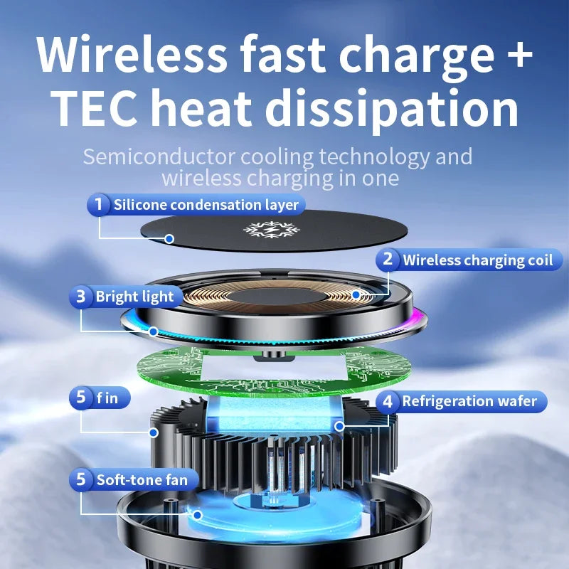 15W Ice Cooling Magnetic Wireless Car Charger Fast Charging Station For iPhone 15 14 13 Pro Max MacSafe Car Phone Holder Stand