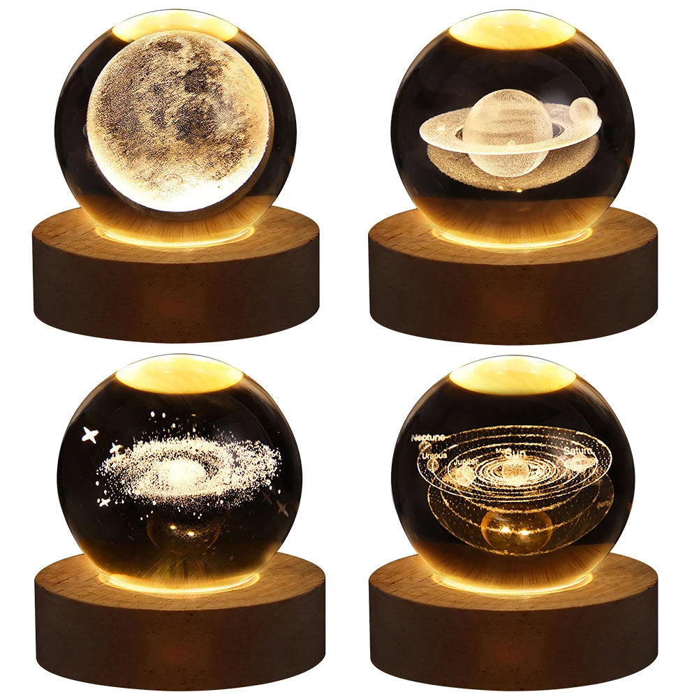 LED Crystal Ball Table Lamp USB Night Light 3D Moon Planet Galaxy Decor for Home Table Lamp Party Toys for Kids Adult Xmas Gifts