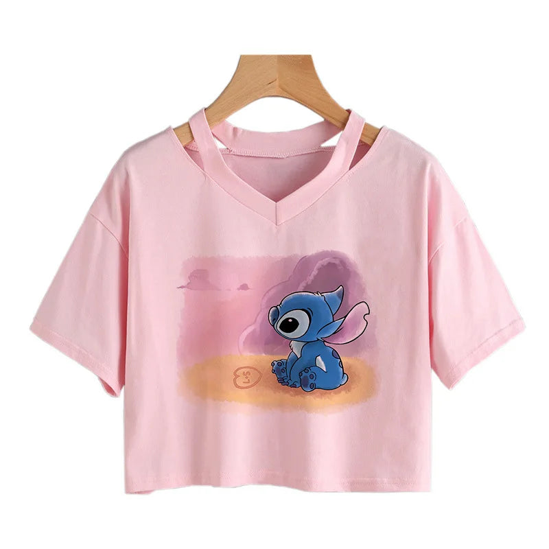 Stitch Graphic Crop Tops - Women's