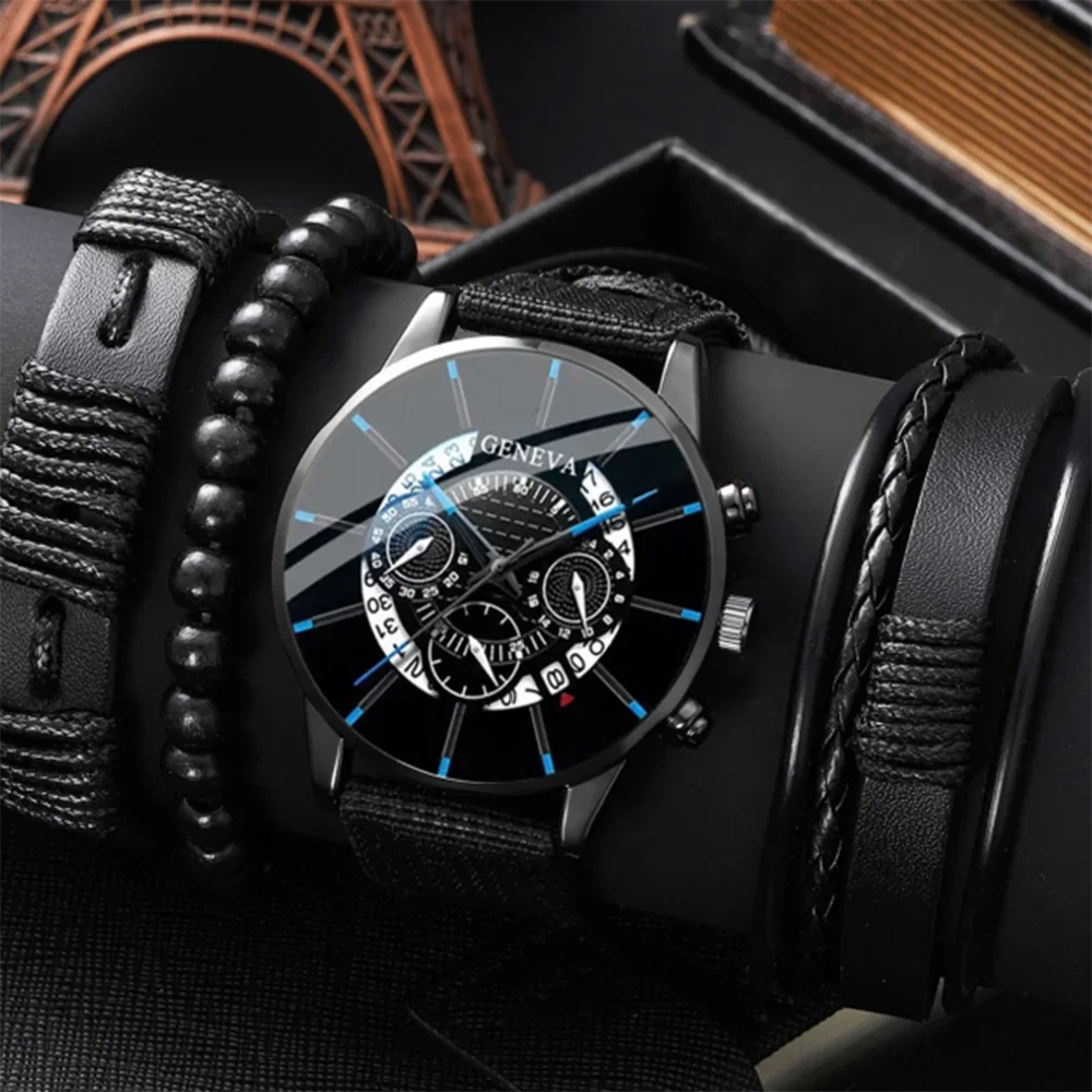 4pcs Onyx Men's Watch Set Fashion Casual Business Men's Quartz Watch Fashion Casual Bracelet Set Watch Set