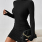 New Sexy Mini Dress For Women Autumn Black Solid Turtleneck Long Sleeves Sheath Dress Club Elegant Bodycon Party Dresses Female