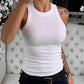 Women Solid Round Neck Ribbed Tank Top Camisole Women Summer Basic Elastic Tank Top O Neck Solid Tank Top