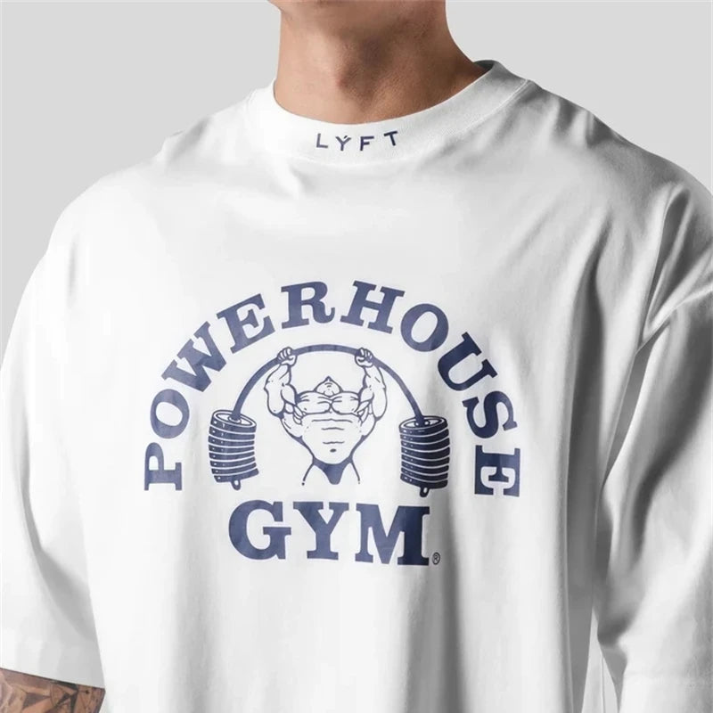 LYFT Men's T-shirt Running Sports Gym Fitness Bodybuilding Printed Cotton T Shirt Men Summer Jogging Training Oversized Male Top