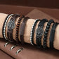 Set Of 3 Black Handmade Woven Pu Leather Bracelet For Men Multi Pack Fashion Vintage Braided Bangle As Birthday Gift