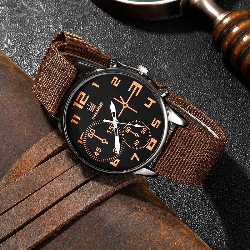 4Pcs Set Luxury Watches Men Black Sports Big Dial Watch Leather Band Watches Bracelet Set Mens Business Quartz Wrist Watch Clock