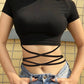 2022 Summer Women Black Short T-Shirts Sexy Crop Tops Short Sleeve Bandage Tee Tops Female Shirts