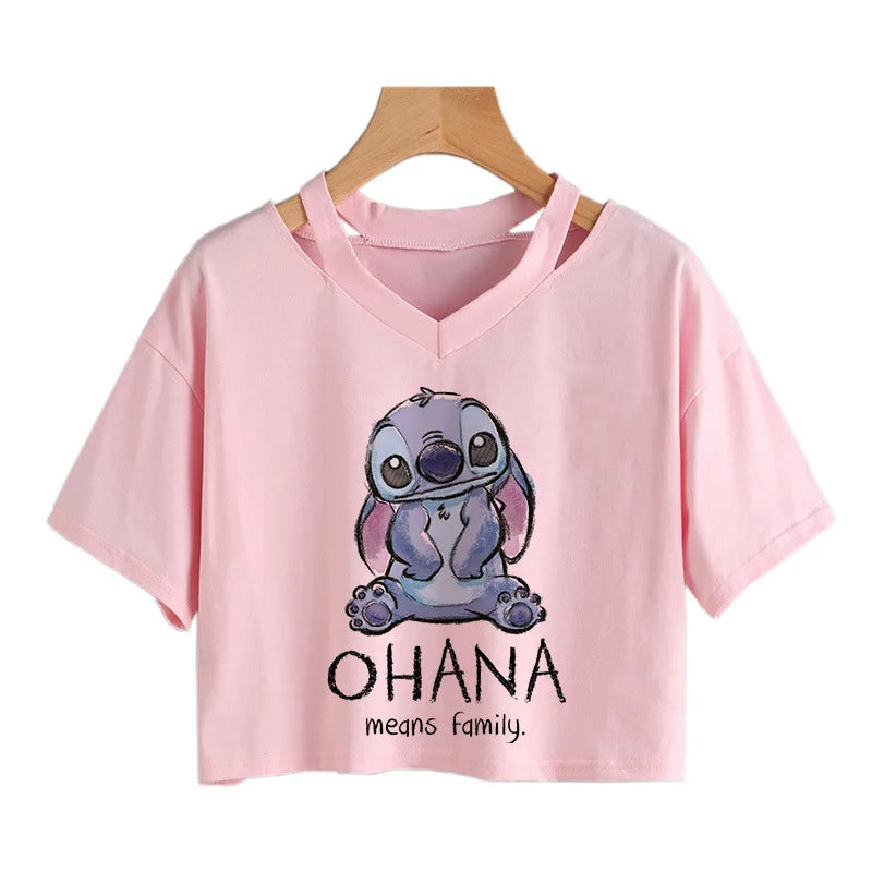 Stitch Graphic Crop Tops - Women's