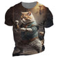 Y2K Samurai Cat Graphic T-Shirts - Men