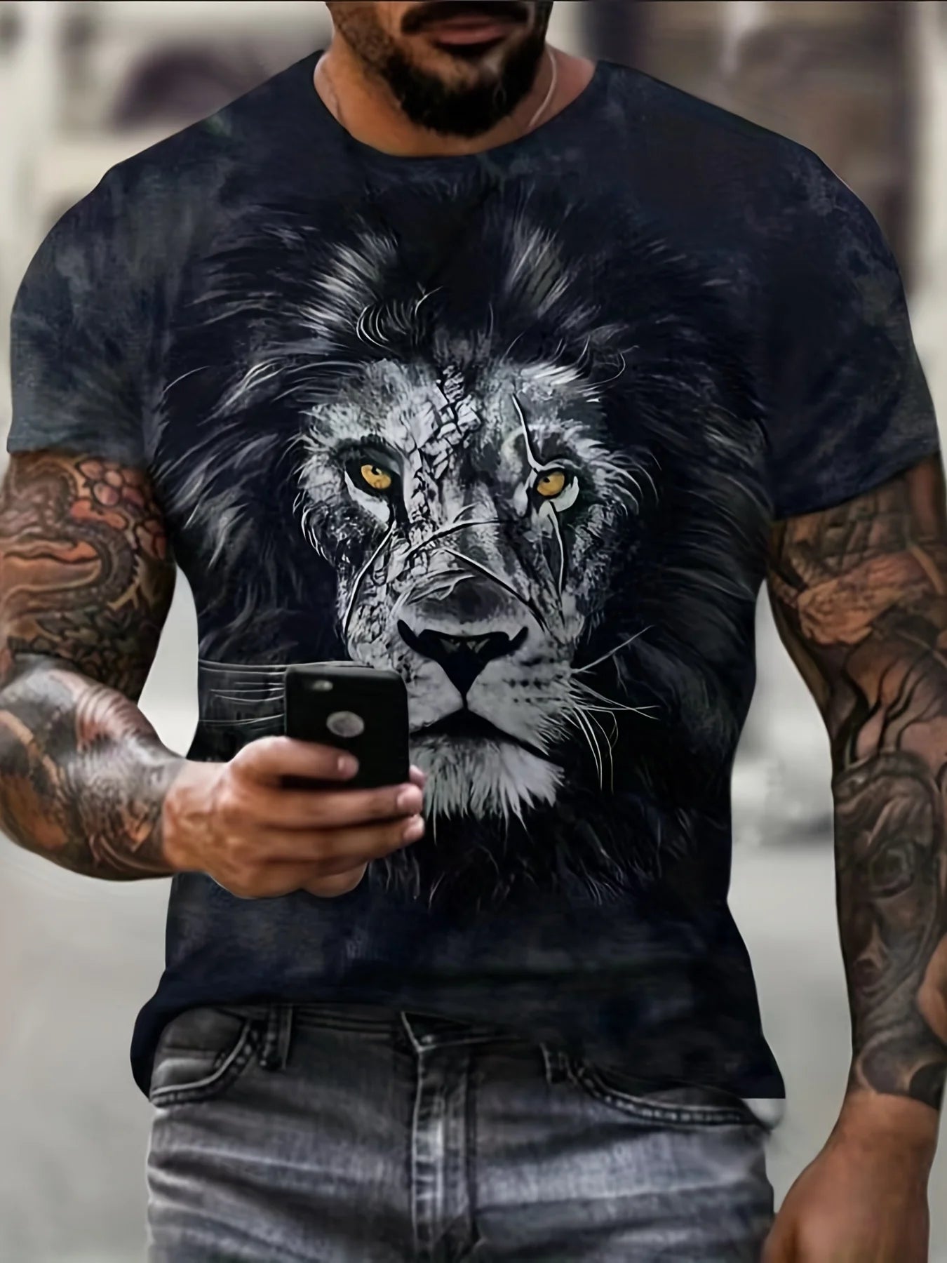 Fast Fashion - Lion Print Graphic T-Shirts