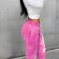 LW Women Sportswear Tie Dye Casual Pants Set Stretch Bodycon 2 Piece Matching Tracksuit