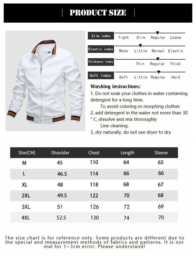 Autumn and Winter Men's Stand Collar Casual Zipper Jacket Outdoor Sports Coat Windbreaker Jacket for Men Waterproof Bomber