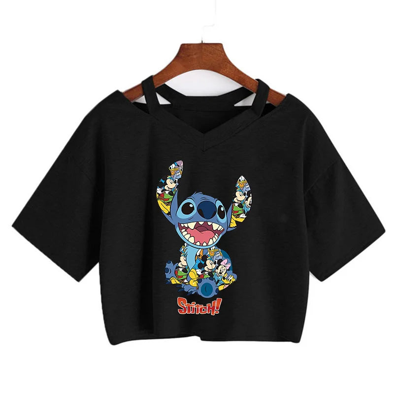 Stitch Graphic Crop Tops - Women's