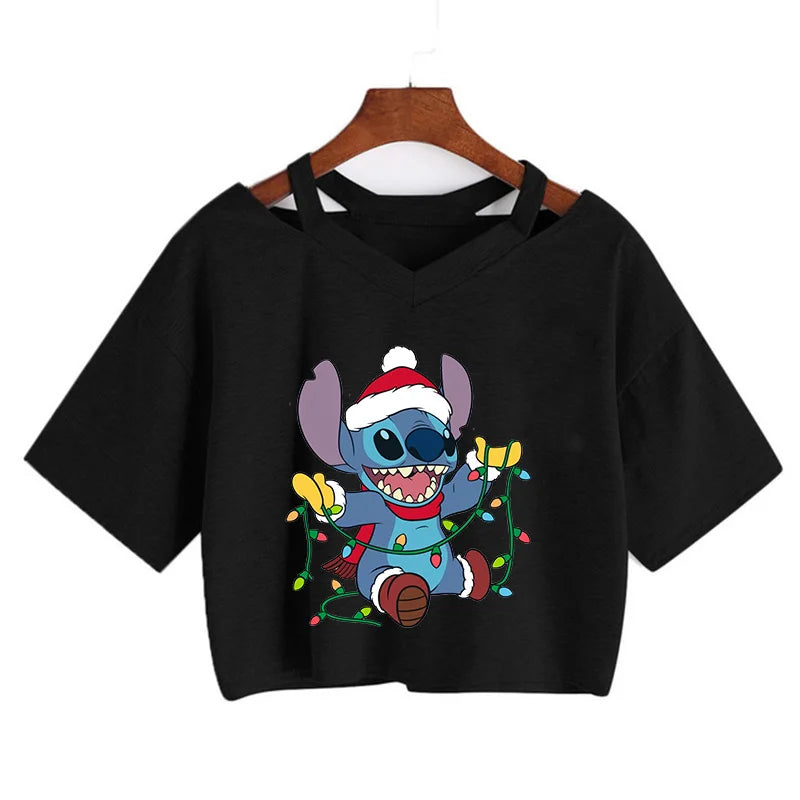 Stitch Graphic Crop Tops - Women's