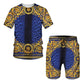 Summer 3D printed T-shirt shorts 2-piece casual men's set pattern men's sports set gold luxurious retro short sleeved set