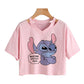 Stitch Graphic Crop Tops - Women's