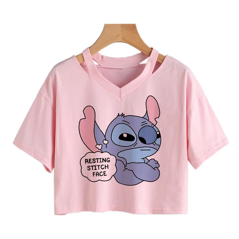 Stitch Graphic Crop Tops - Women's