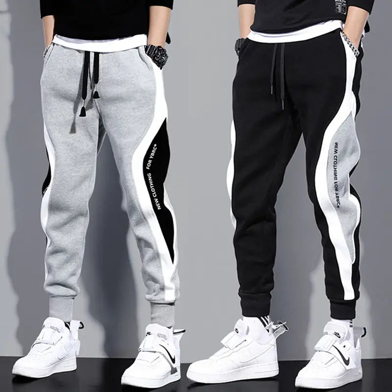 Autumn Men's Wide Loose Casual Pants Mens Patchwork Nine-point Sports  Elastic Rope Breathable Tie-foot Trousers