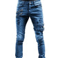 Elastic-Waist Retro Moto Biker Straight Leg Jeans