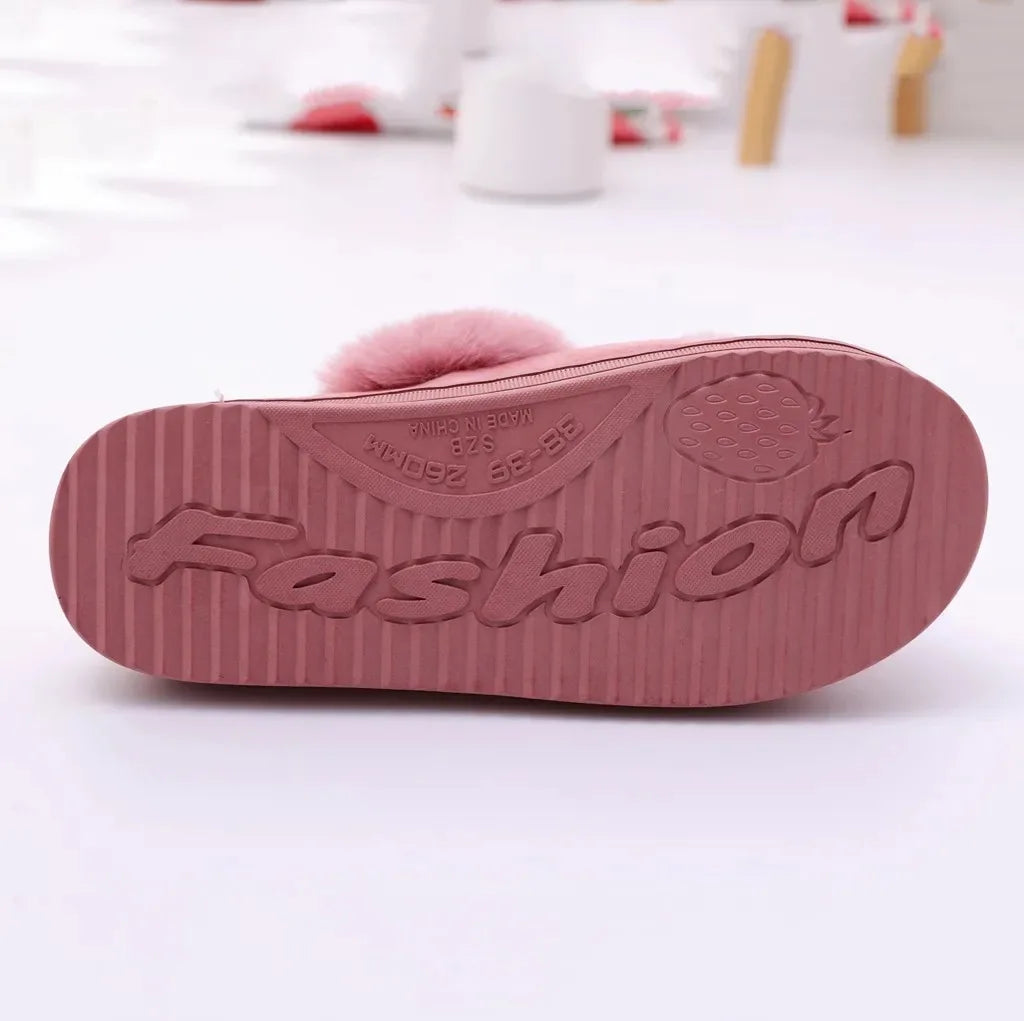 Winter Warm Home Fur Slippers Womens Indoor Home Rabbit Shoe Furry Ears Footwear Indoor Bedroom Flat Heels Fluffy Slippers Shoes