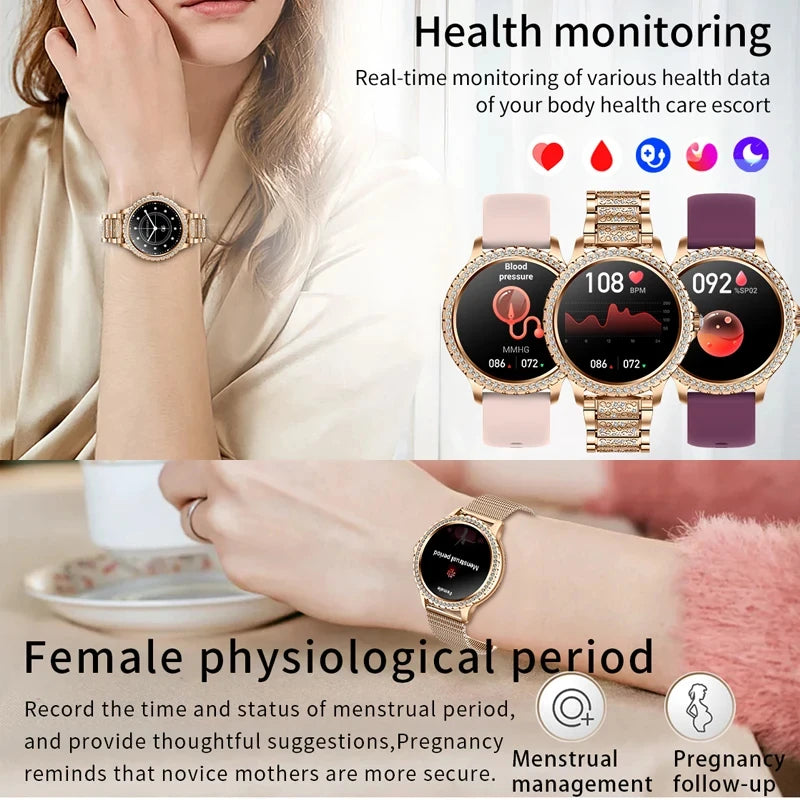 Fashion Luxury Gold Smart Watch Heart rate Blood Oxygen Sleep Monitoring Diamond Bracelet Bluetooth Call Smartwatch Ladies