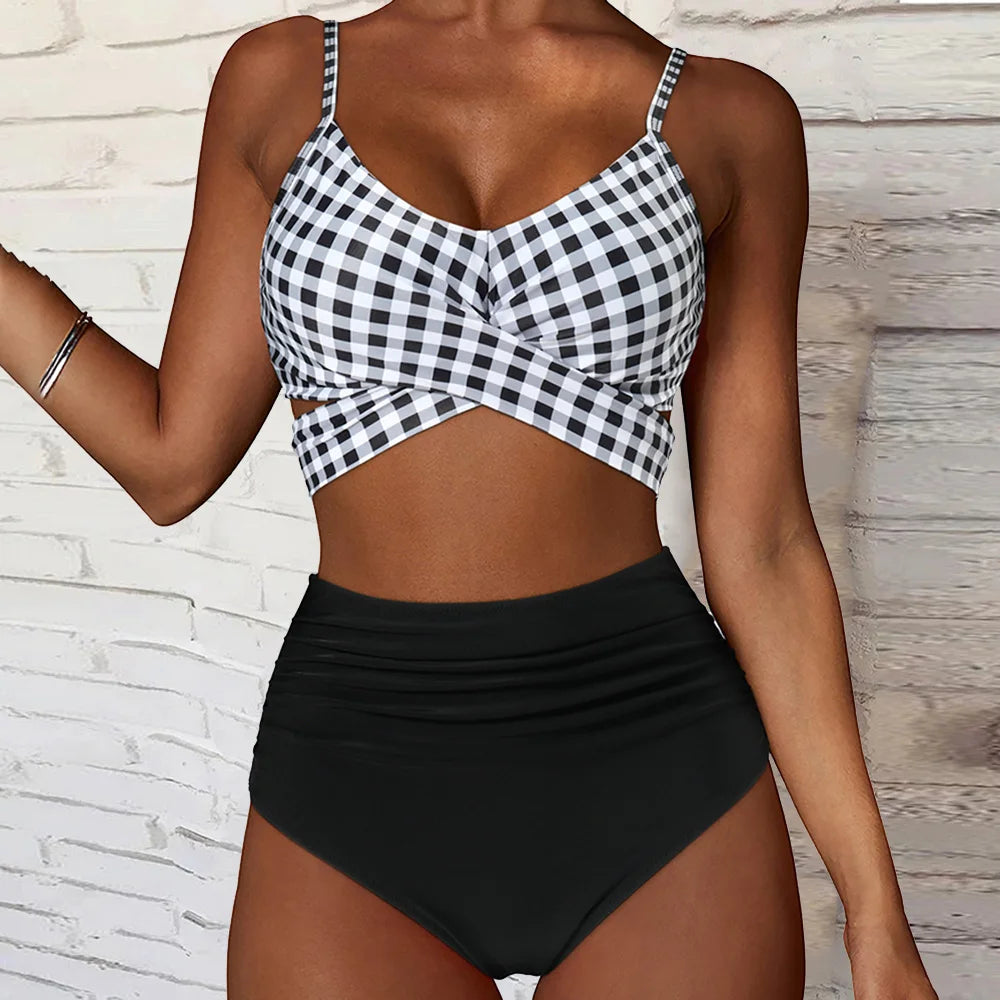 High Waist  Sexy Bikini Set 2024  Biquini Swimwear Women Two Pieces Swimsuit Floral Beachwear V-Neck Bathing Suits Female