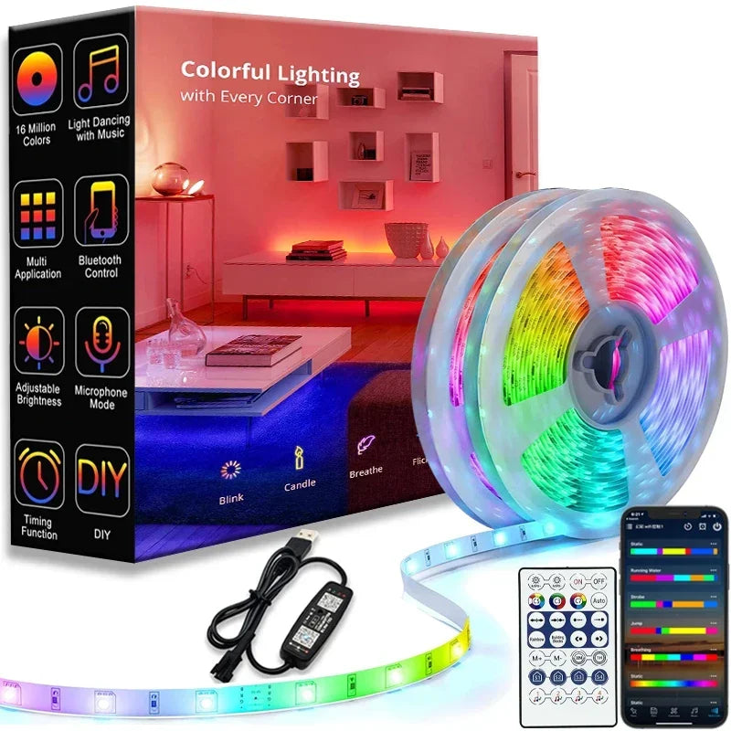 LED Strip RGB 5050 WS2812b Bluetooth App Control Chasing Effect Lights Flexible Tape Diode Ribbon TV BackLight Bedroom Decorate