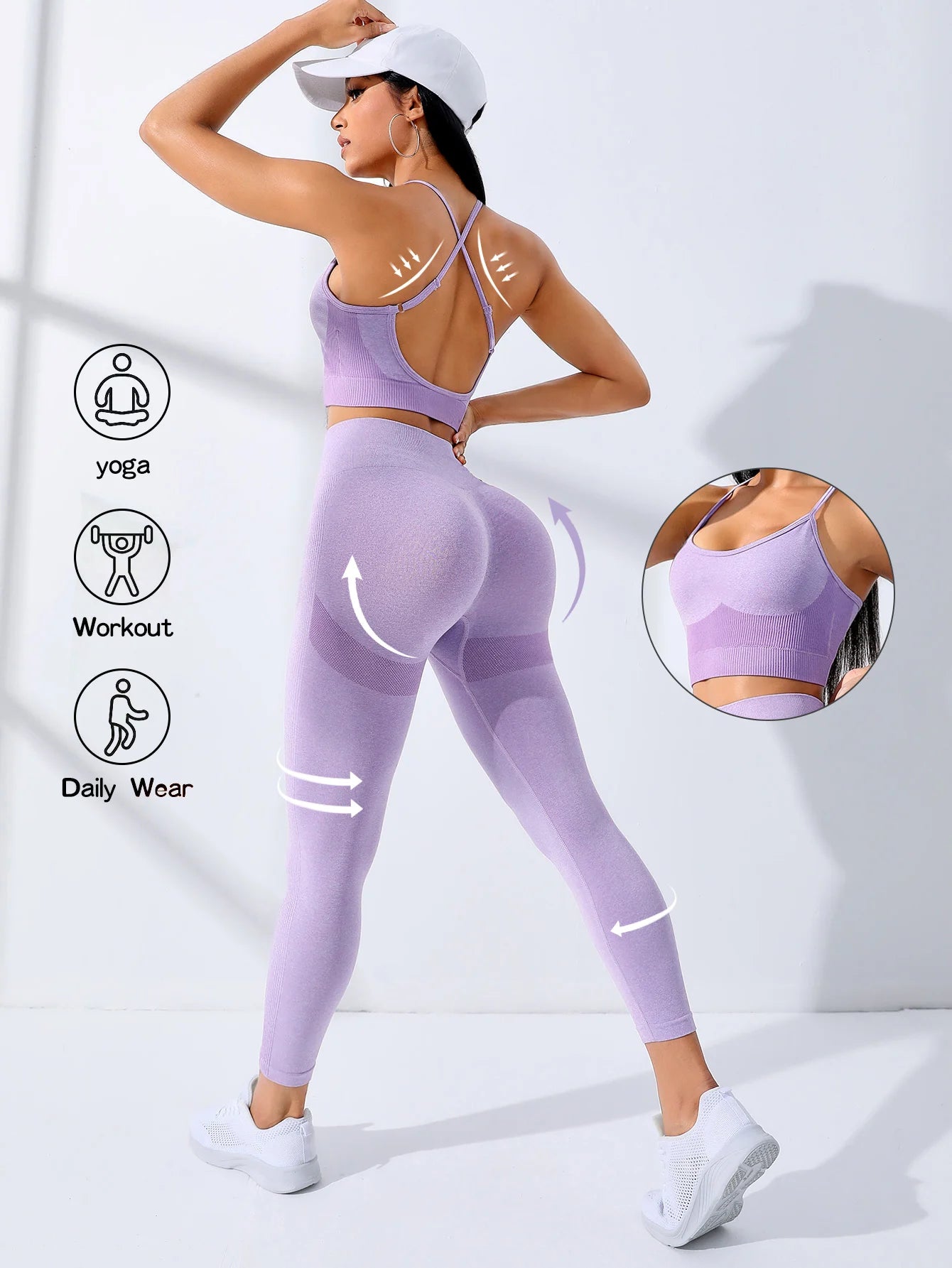 Women Yoga Set 2/Pcs Seamless Workout Outfits Yoga Sportswear Tracksuit Leggings And Thin Shoulder Strap Stretch Sports Bra Fitn