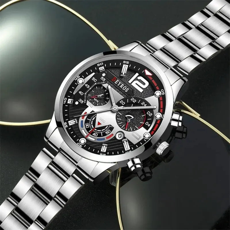 Fashion Mens Watches Luxury Stainless Steel Quartz Wrist Watch Calendar Luminous Men Business Casual with Male Sports Bracelet