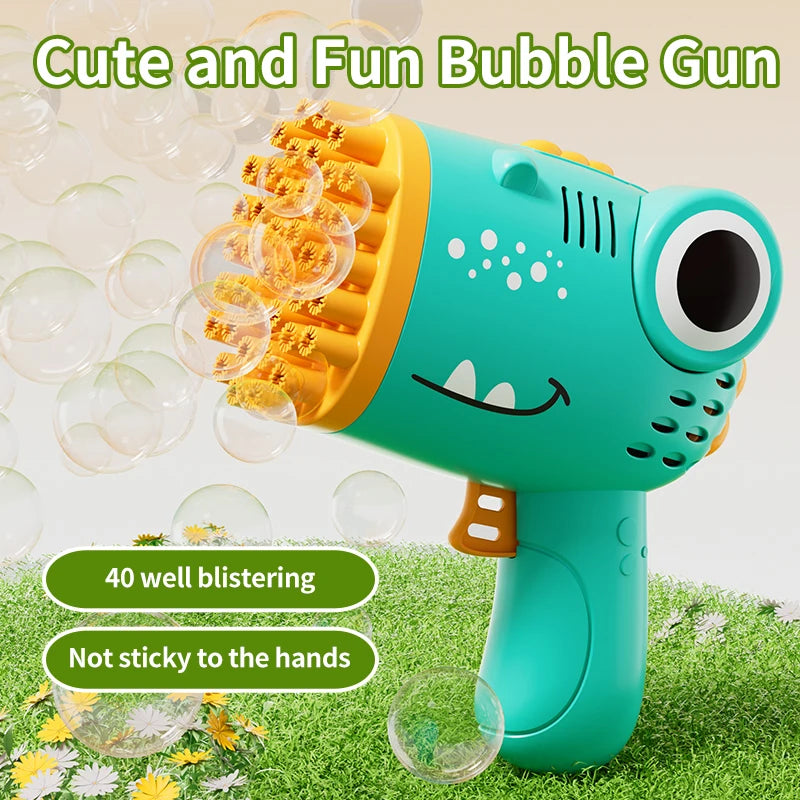 40 Holes Dinosaur Bubble Gun Handheld Fully Automatic Bubble Machine Without Battery And Bubble Water For Kids Gift