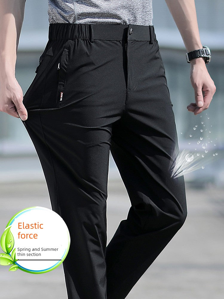 Elastic Ice Silk Leisure Middle-Aged and Old Father Clothes Quick-Dry Pants