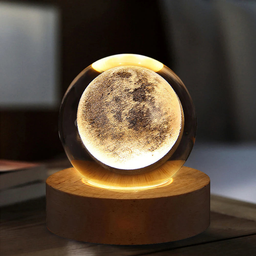 LED Crystal Ball Table Lamp USB Night Light 3D Moon Planet Galaxy Decor for Home Table Lamp Party Toys for Kids Adult Xmas Gifts