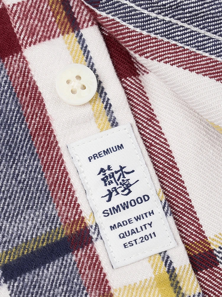 SIMWOOD High Standard Series 2024 Autumn New 280gsm Flannel Fabric Plaid Shirts Oversize Check Denim Shirts