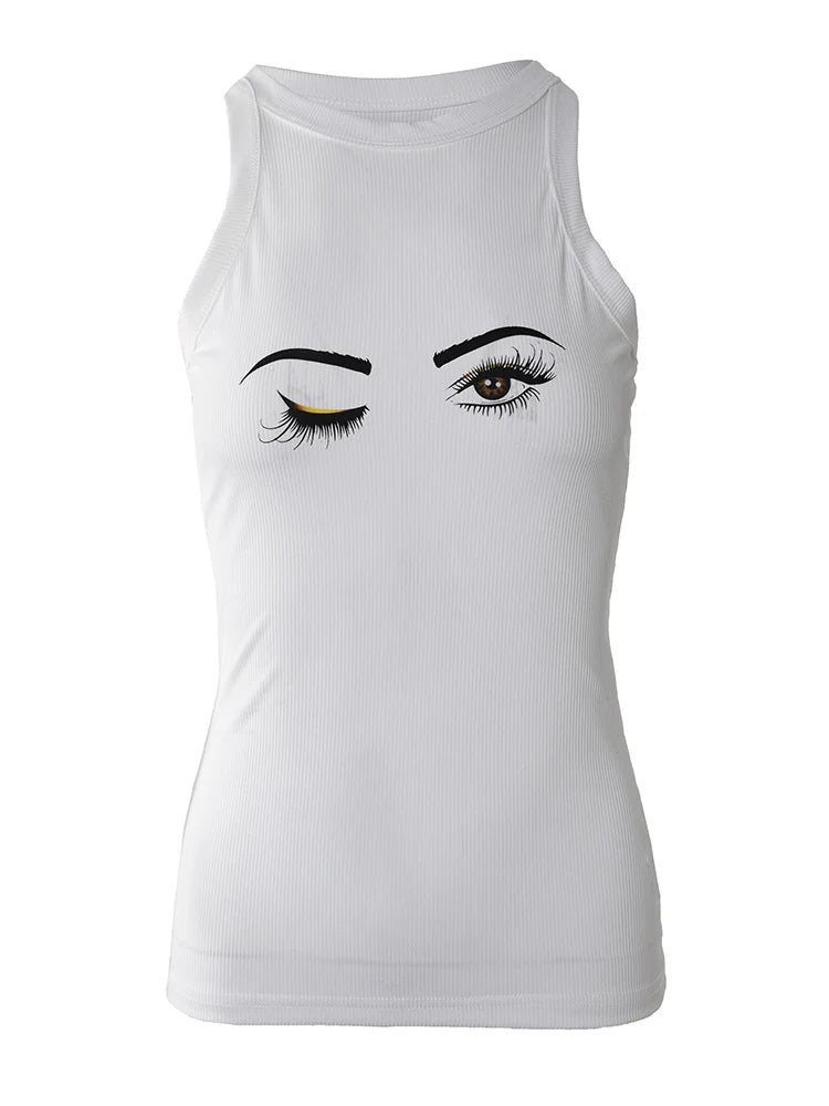 Eyelash Print Casual Tank Top