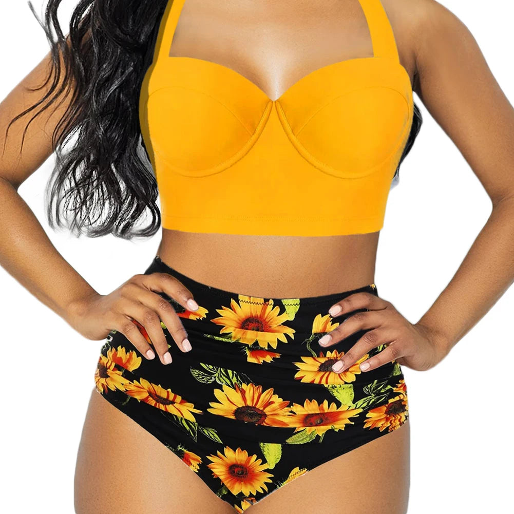 Y2K Push-Up Flower Print Bikini Set - 2pc