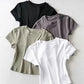 Summer Sexy Women O-neck Short-sleeve T-shirt Slim Elastic Skinny Crop Tops