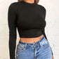 Solid Basic Long Sleeve Womens Tshirt Casual Black White Fashion Crop Top T Shirt Ladies Fashion Korean Tee Shirt